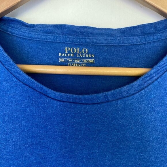 Polo by Ralph Lauren Blue Cotton Short Sleeve T-Shirt Chest Pocket Red PONY XXL - Picture 6 of 6